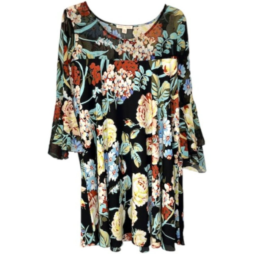 Paper Crown Anthropologie Endora Floral Dress - Black, Yellow, Blue, Red - LP - Picture 3 of 13